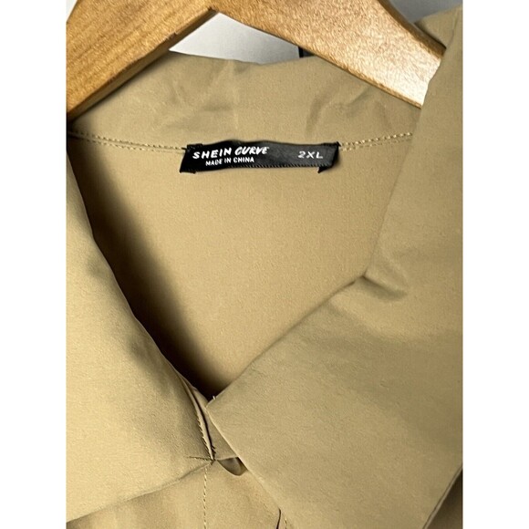 Shein Curve Jacket Short Trench Coat Button Up Pockets Belt Beige Women 2XL - Picture 3 of 3